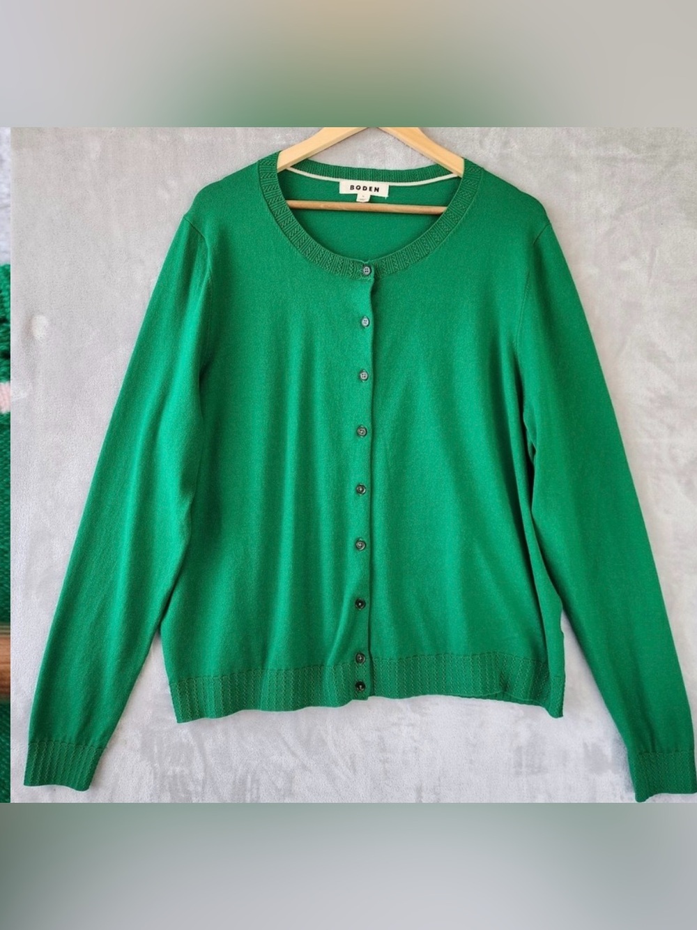 Boden Cardigan Sweater Womens XL Emilia Rich Emerald Green Crochet Trim